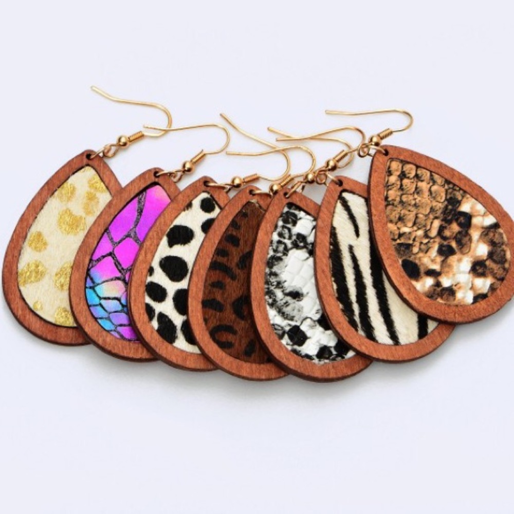 Wooden animal print earrings.